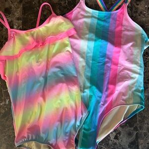 Lands' End Vibrant Rainbow girls 14-16 one piece swimsuits! Set of 2!